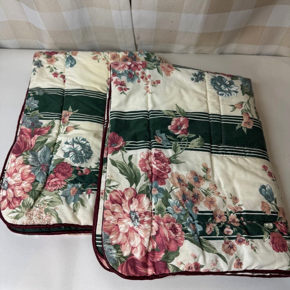 2 Croscill Granada Floral Standard Pillow Shams Green Floral